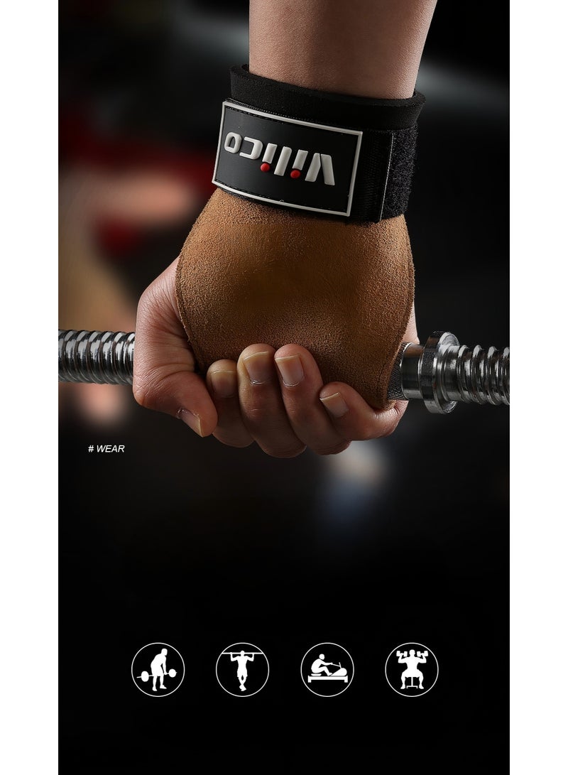 Cowhide Weight Lifting Grips, Double Layer 3.5MM Leather Workout Palm Protector for Pull-ups Deadlift Gym  Training - Image 4