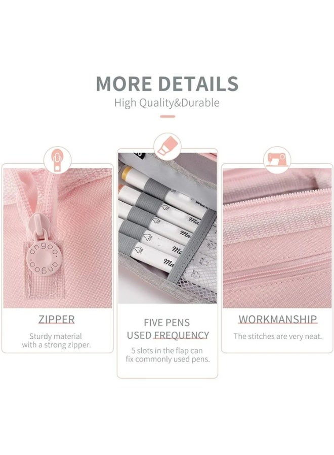 ANGOO Large Capacity Stationery Pencil Case Multifunctional Pencil Case Japanese Style Simple Student Pencil Case [Pink] - Image 2