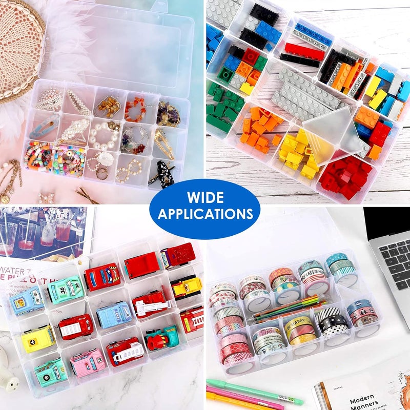 SGHUO 2 Pack 15 Girds Bead Organizer, Large Clear Plastic Organizer Box with Adjustable Dividers for Beads, Art DIY, Crafts, Jewelry, Fishing Tackle with Label Stickers - Image 4