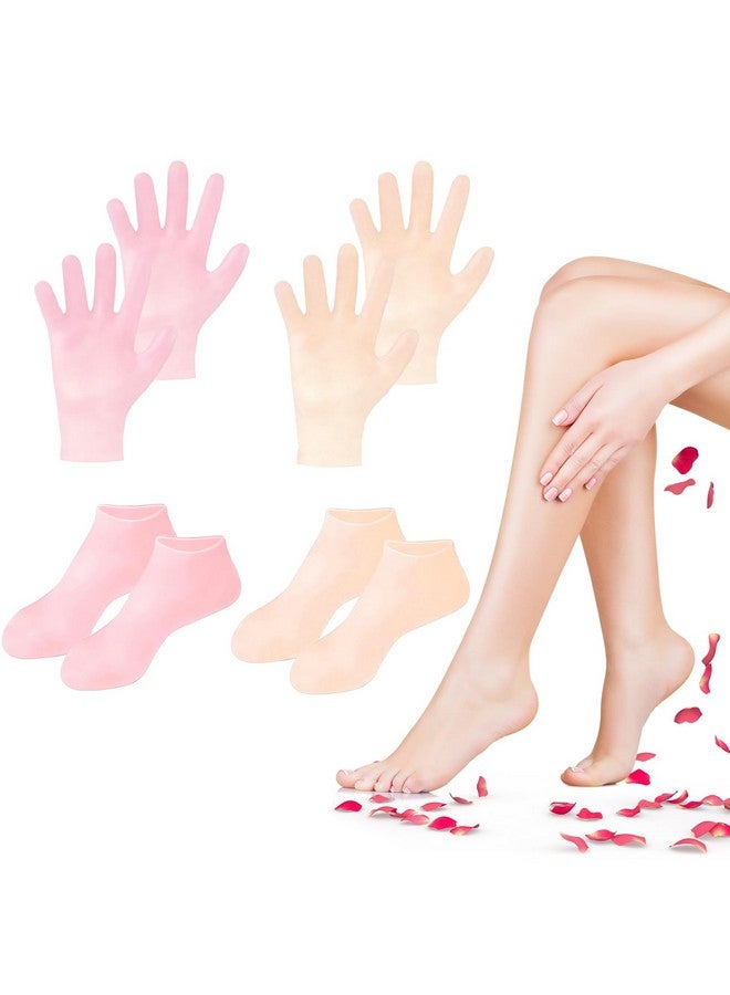 TEAWOO TEAWOO 4 Pairs Silicone Socks Gloves Set for Dry Cracked Feet Hands, Silicone Socks for Women, Silicone Foot Socks, Silicone Socks for Moisturizing Feet - Image 1