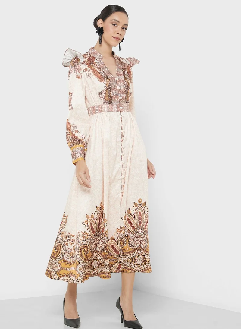 Khizana Paisley Print Midi Dress
