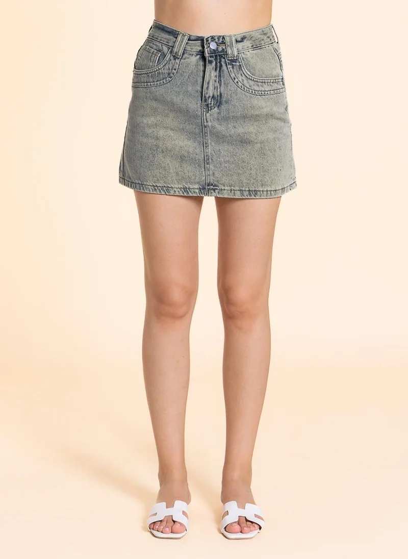 SHAPES DETIALED MINI DENIM SKIRT