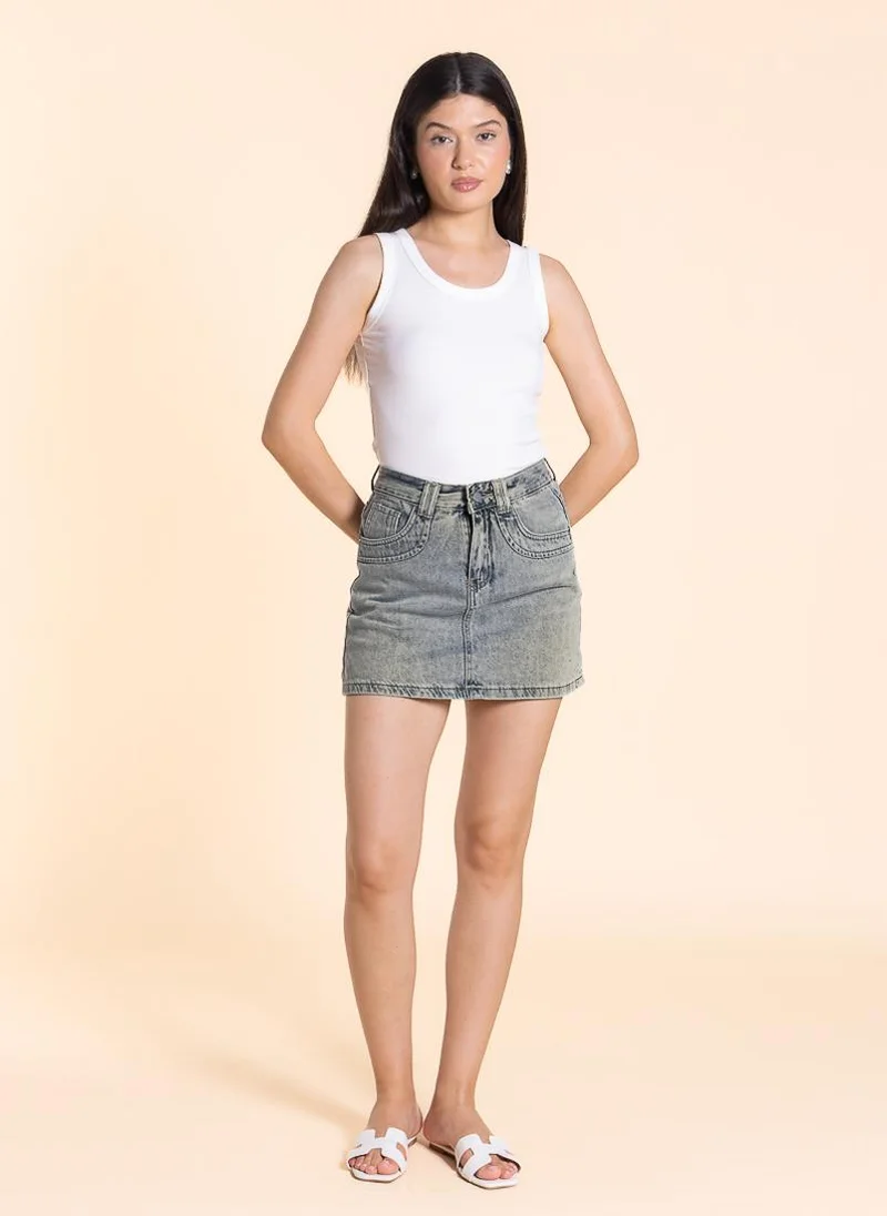 SHAPES DETIALED MINI DENIM SKIRT