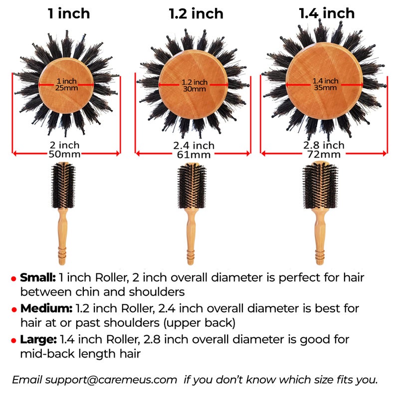 Care Me High-Density Boar Bristles Wood Round Brush for Blow-Drying, Straightening & Styling Medium to Long Fine or Normal Hair (Shoulder to Back-Length) for Shine & Volume, 1.2" Roller, 2.4" with Bristles - Image 3