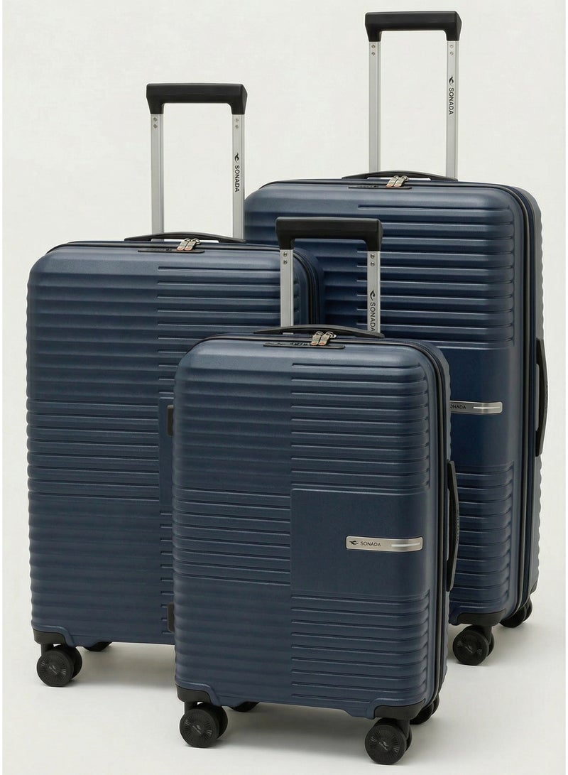 سونادا طقم حقائب سفر 3 قطع - بولي بروبيلين غير قابل للكسر، قفل TSA، عجلات مزدوجة صامتة 360 درجة وقابلة للتوسيع - Image 1