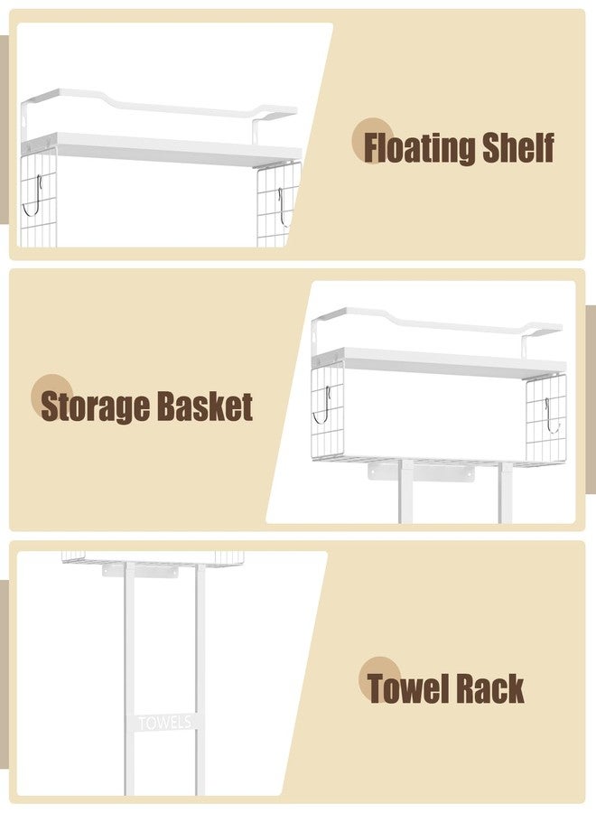 Aetyord Towel Racks for Bathroom 31inch Wall Mounted Towel Rack,Floating Shelf with Wood Plank,Towel Storage for Bathroom Can Holds 6 Large Rolled Towels,All White - Image 1