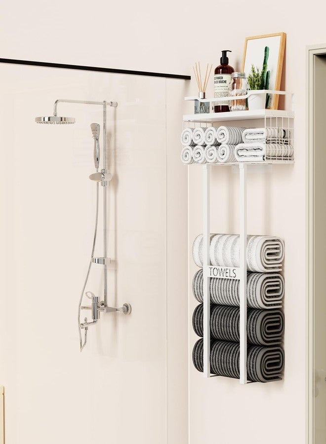 Aetyord Towel Racks for Bathroom 31inch Wall Mounted Towel Rack,Floating Shelf with Wood Plank,Towel Storage for Bathroom Can Holds 6 Large Rolled Towels,All White - Image 4