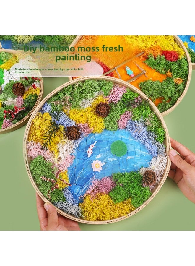 Yongsheng Moss Painting Material Package Bamboo Basket Handmade DIY Bamboo Frame Creative Plant Painting Green Plant Photo Frame Warm Field Group Building-Color:8-inch Photo Frame Lotus Pond Story  - Image 3