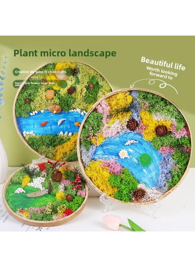 Yongsheng Moss Painting Material Package Bamboo Basket Handmade DIY Bamboo Frame Creative Plant Painting Green Plant Photo Frame Warm Field Group Building-Color:8-inch Photo Frame Lotus Pond Story  - Image 2