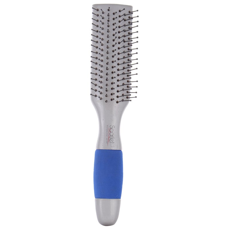 Scarlet Line Professional Ladies Large Foam 7 Rows Flat Smoothing and Styling Hair Brush with Ball Tip Nylon Bristles for Men and WomenSilver