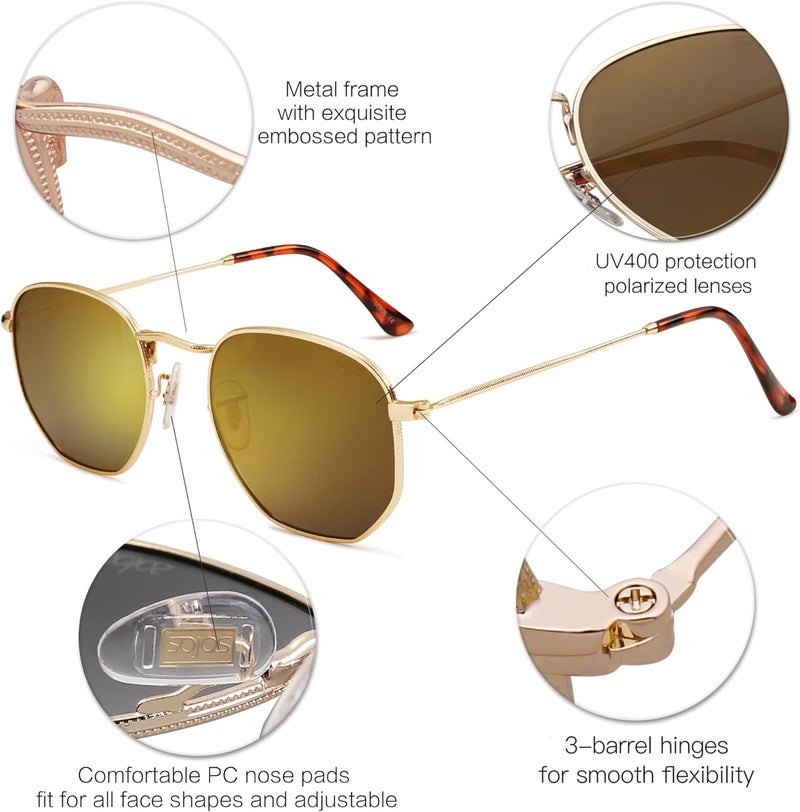 Sojos Square Polarized Sunglasses for Women Men Small Hexagonal Polygon Mirrored Lens SJ1072 - Image 4