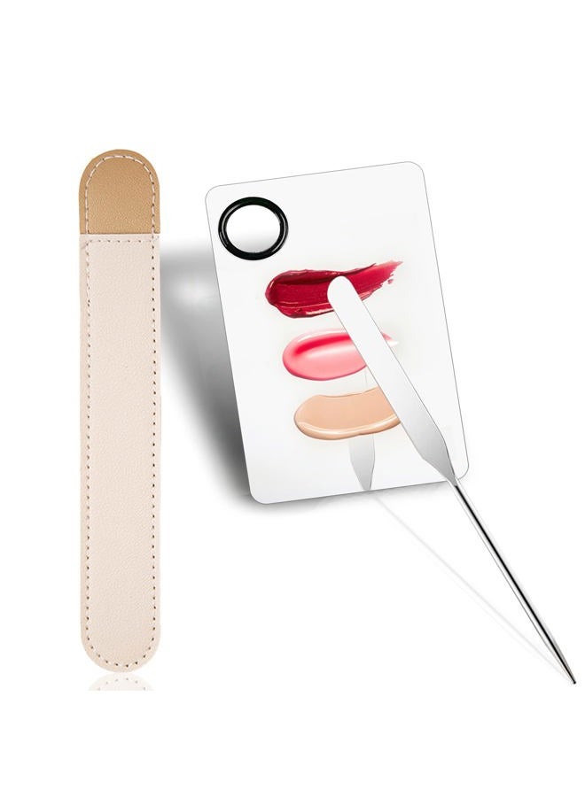Penugo Picasso Makeup Spatula and Palette Set, Korean Makeup Spatula with Leather Cover, Stainless Steel Makeup Palette with Scraper Tool, Metal Foundation Palette for Cosmetic Pigment Blending（SS） - Image 1
