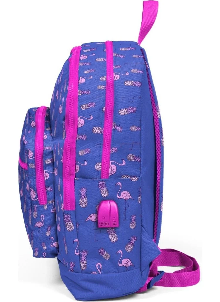 كورال هاي Kids Four-Eyed Flamingos Printed Primary School Bag with USB + Aux Socket