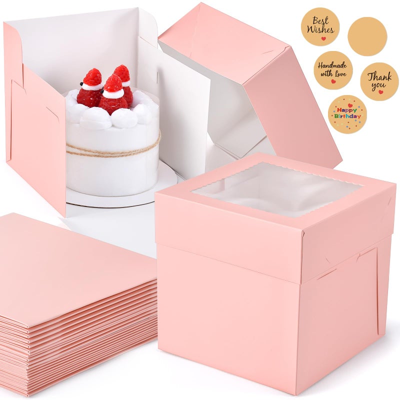 DOYIDE 12Pcs 6x6x6 Inches Small Cake Boxes, Pink Square Bakery Boxes with Window, Mini Cake Containers for Pastries, Cookies, Chocolates, Cupcakes, Birthday Party Cajas Pasteles - Image 1
