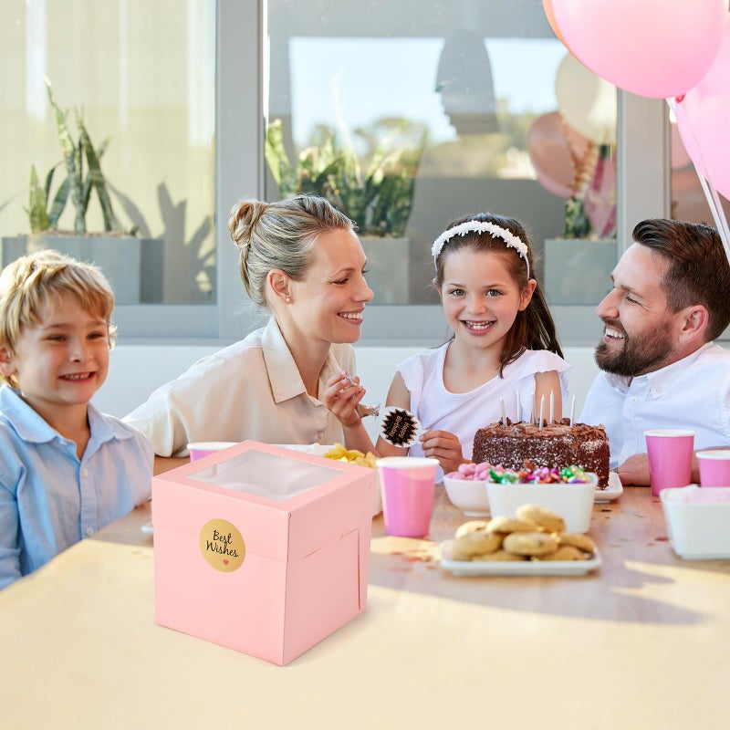 DOYIDE 12Pcs 6x6x6 Inches Small Cake Boxes, Pink Square Bakery Boxes with Window, Mini Cake Containers for Pastries, Cookies, Chocolates, Cupcakes, Birthday Party Cajas Pasteles - Image 5