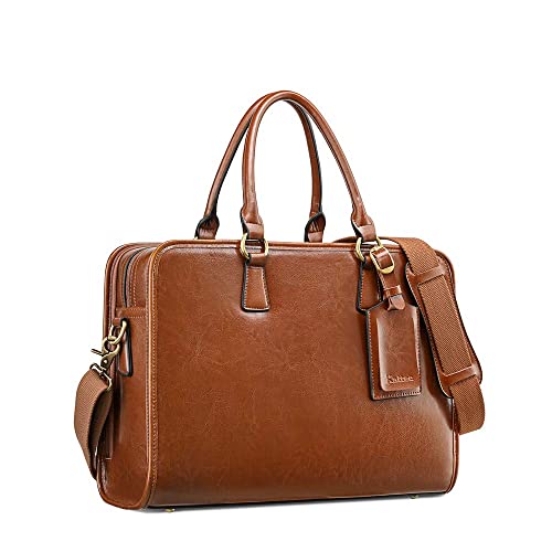Kattee Genuine Leather Briefcase for Women, Large Capacity Laptop Bag with Luggage Tag - Image 1