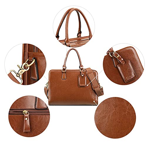 Kattee Genuine Leather Briefcase for Women, Large Capacity Laptop Bag with Luggage Tag - Image 5