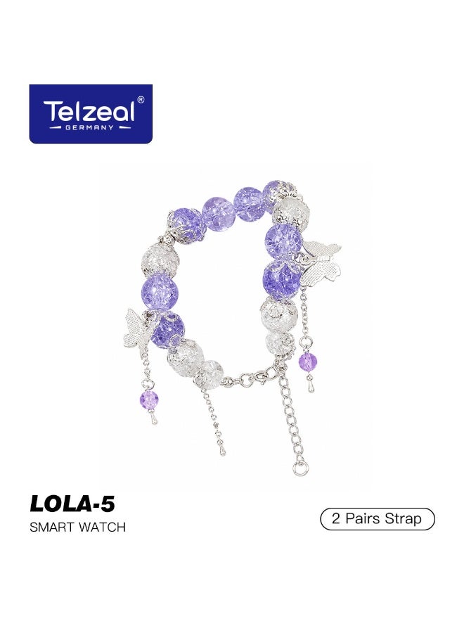 تلزيل Telzeal Germany LOLA 5 ساعة ذكية مع سوار وزوجين من الأشرطة وشحن لاسلكي مصممة للسيدات والفتيات باللون الفضي - Image 4