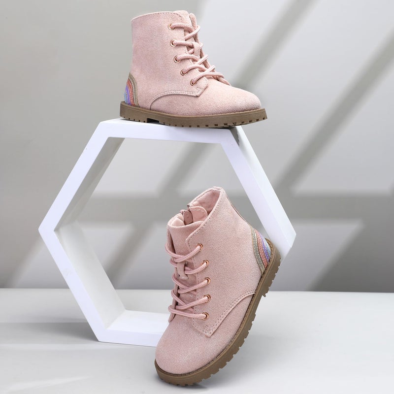 shoeslocker Gilrs Boots with Zipper Suede Toddler Ankel Booties Fashion Rainbow Boots for Toddler/Little Kids pink 10 - Image 3