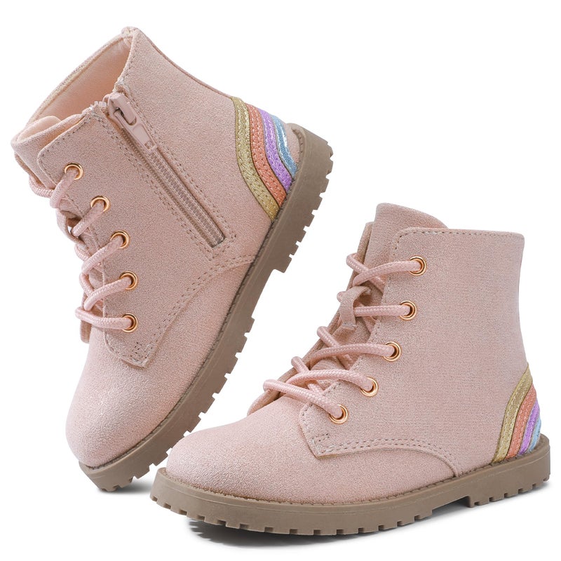 shoeslocker Gilrs Boots with Zipper Suede Toddler Ankel Booties Fashion Rainbow Boots for Toddler/Little Kids pink 10 - Image 1
