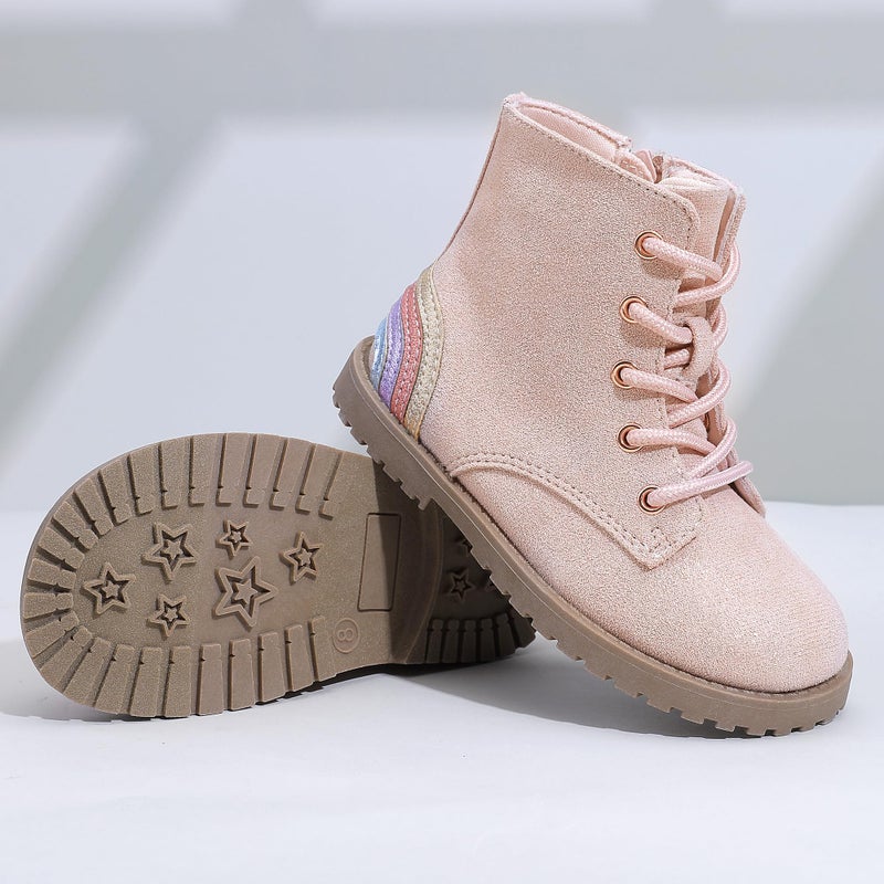 shoeslocker Gilrs Boots with Zipper Suede Toddler Ankel Booties Fashion Rainbow Boots for Toddler/Little Kids pink 10 - Image 5