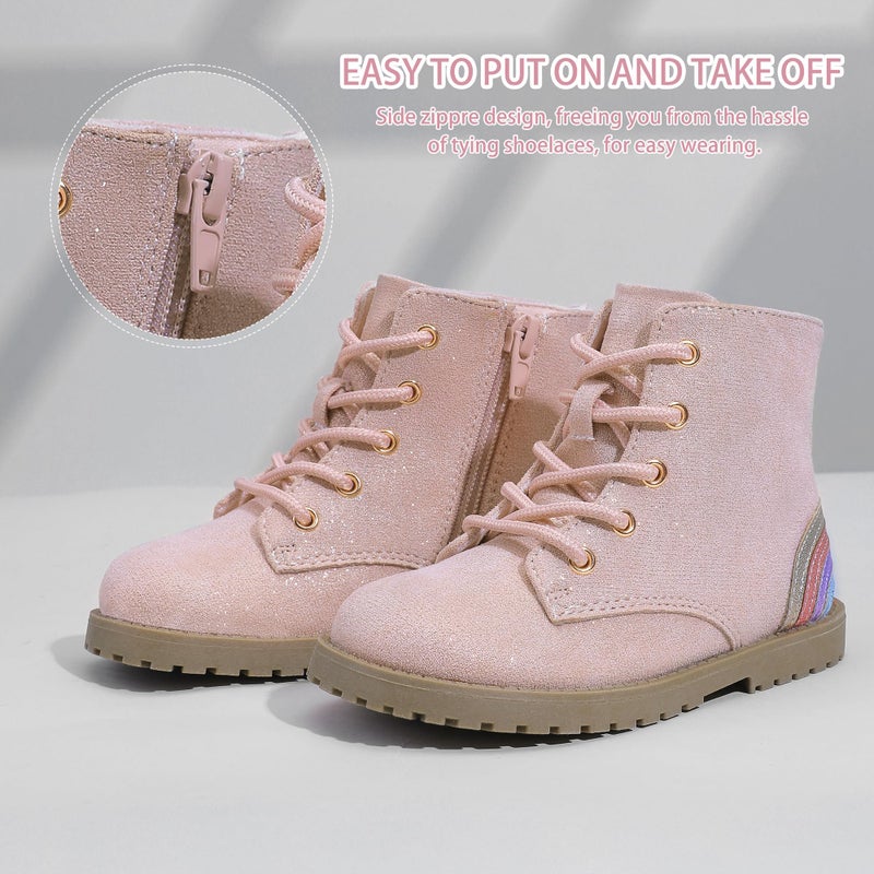 shoeslocker Gilrs Boots with Zipper Suede Toddler Ankel Booties Fashion Rainbow Boots for Toddler/Little Kids pink 10 - Image 4