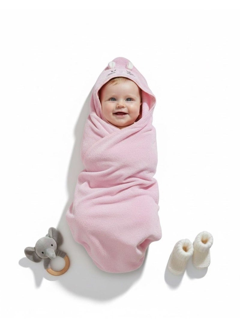 مناشف أطفال فاخرة وفائقة الامتصاص وناعمة للغاية | منشفة استحمام ناعمة ومحبوبة لحديثي الولادة والأطفال الصغار حتى عمر سنتين | لون زهري - Image 3