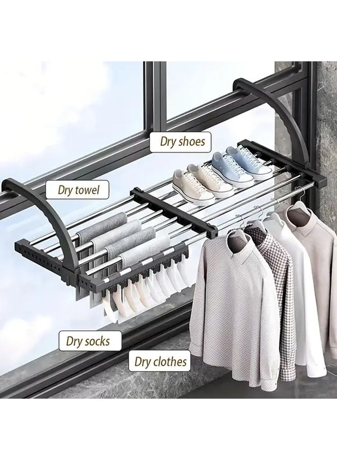 Black Stainless Steel Wall Mounted Folding Clothes Drying Rack Space Saving Laundry Dryer - Image 1