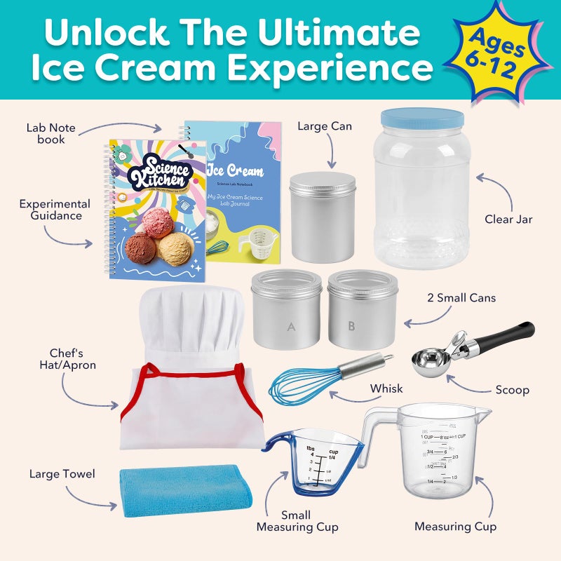 Aizweb Ice Cream Maker for Kids-Science Kit to Make Your Own Real Ice Cream|STEM Educational Science Experiments,Birthday Gifts for Boys&Girls Ages 5â€“14|Includes Visual Recipes,Scoop,Cans&Whisks - Image 2