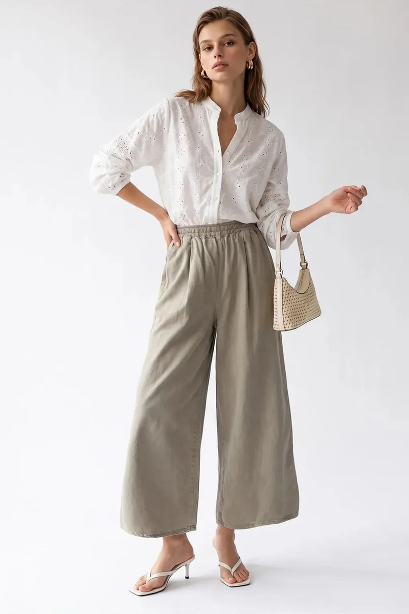 Mixray MIXRAY Wide-Leg Tencel Ankle-Length Trousers
