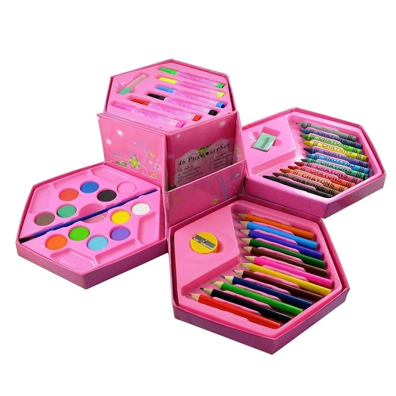 ARTLABEL Set Of 46 Pieces Drawing Art Set with Color Pencils Crayons Water Color Sketch Pens for kids children best for return gifts (Print may vary, pack of 1) (Pink) - Image 2