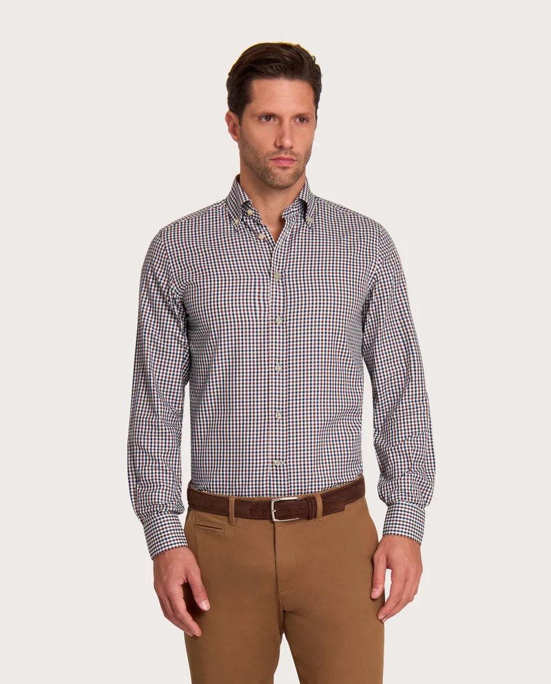 كاميتشسما Cheked Brown Fancy Twill Slim Shirt