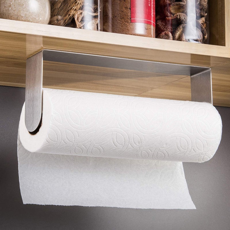 ZUNTO Paper Towel Holder Under Cabinet Self Adhesive Paper Towel Rack (No Drilling), Stainless Steel Wall Mount Paper Towel Holder, Rustproof, Easy Tear - Image 2