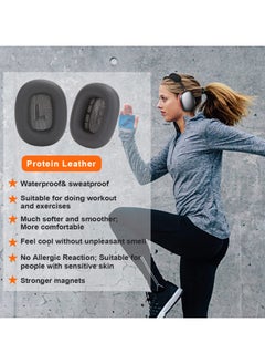 ماركة غير محددة وسائد الأذن لـ AirPods Max سماعات الأذن استبدال وسائد الأذن تغطي الأذن مع رغوة الذاكرة الجلدية البروتينية والمغناطيس (أسود)  - Image 3