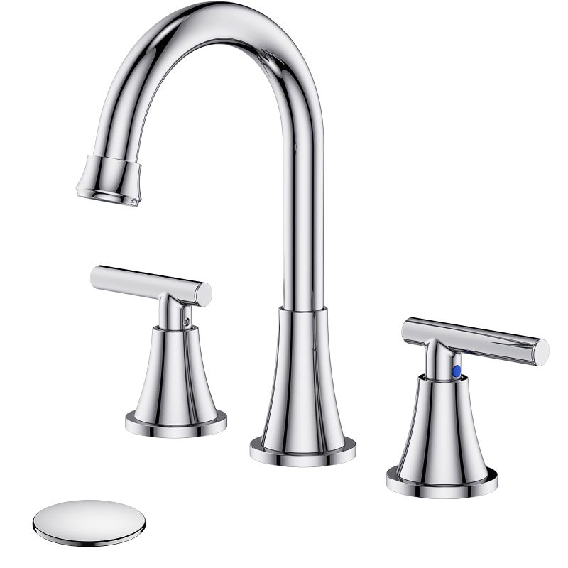 Hurran Bathroom Faucets for Sink 3 Hole, Hurran Chrome Bathroom Sink Faucet with Pop-up Drain and Supply Lines, Stainless Steel Lead-Free Widespread Faucet for Vanity RV Farmhouse Sink - Image 1