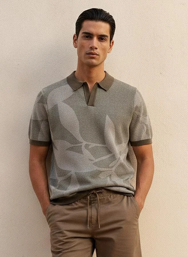 Iconic Iconic Short Sleeves Jacquard Polo T Shirt