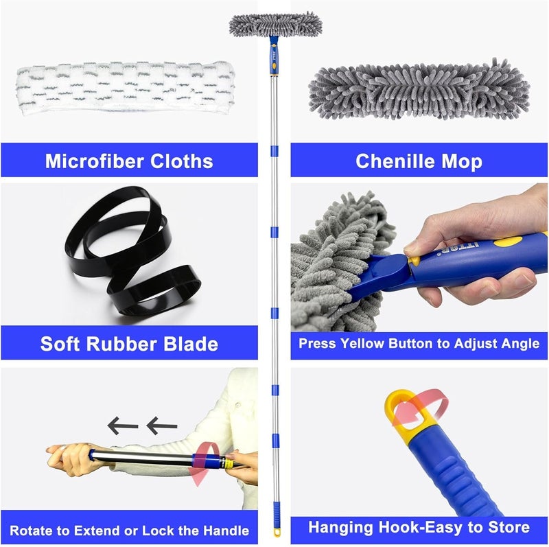 ITTAR Professional Window Cleaning Squeegee Kit, 7.15 Ft High Reach Cleaner Tool, Rotatable Window Washing Equipment with Extension Pole for Indoor/Outdoor Window, Glass, Car, 1 Blade 2 Scrubber - Image 5