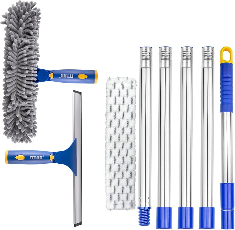 ITTAR Professional Window Cleaning Squeegee Kit, 7.15 Ft High Reach Cleaner Tool, Rotatable Window Washing Equipment with Extension Pole for Indoor/Outdoor Window, Glass, Car, 1 Blade 2 Scrubber - Image 1