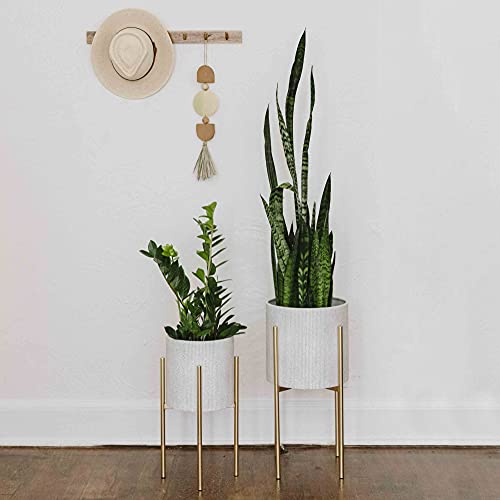 Main + Mesa Modern Boho Embossed Metal Planters with Stands, White and Gold, Set of 2 Sizes - Image 3