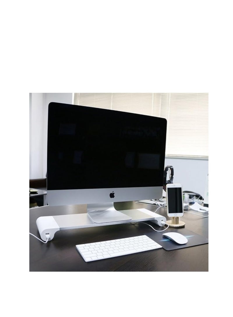 iMac Stand Space Bar with 4 USB Ports for charger, Aluminum Desk Holder Dock for Laptop and iMac - Image 2
