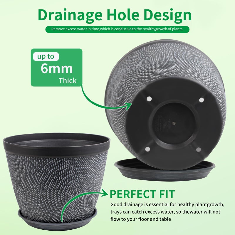Quarut Large 12 Inch Plant Pot for Plants Outdoor Indoor, 4 Pack Plastic Flower Pots with Drainage Hole & Saucer, Modern Decorative Garden Pot with Saucer, Plant Container for Houseï¼ˆGrayï¼‰ - Image 5