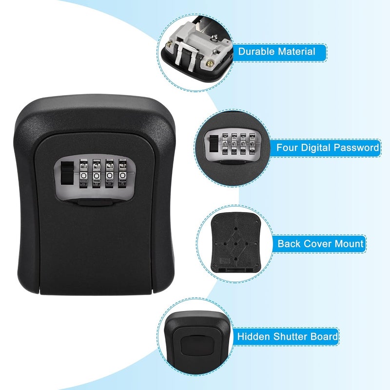 MEZON Key Box Black Combination Lock Wall Mount Aluminum Alloy Stainless Steel 5 Keys Realtors Garage Spare Keys - Image 4