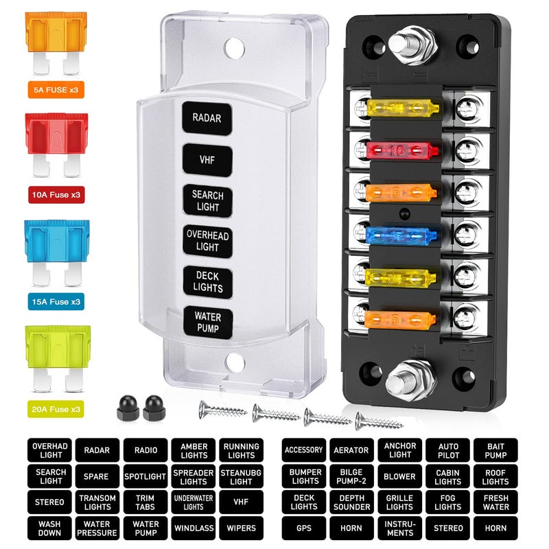 Nilight 6 Way Fuse Block with Negative Bus 12V Blade Fuse Holder ATCATO Standard Fuse Box Label Stickers Waterproof Cover Fuse Panel for Automotive Cars Trucks RVs Campers Vans 2 Years Warranty - Image 2