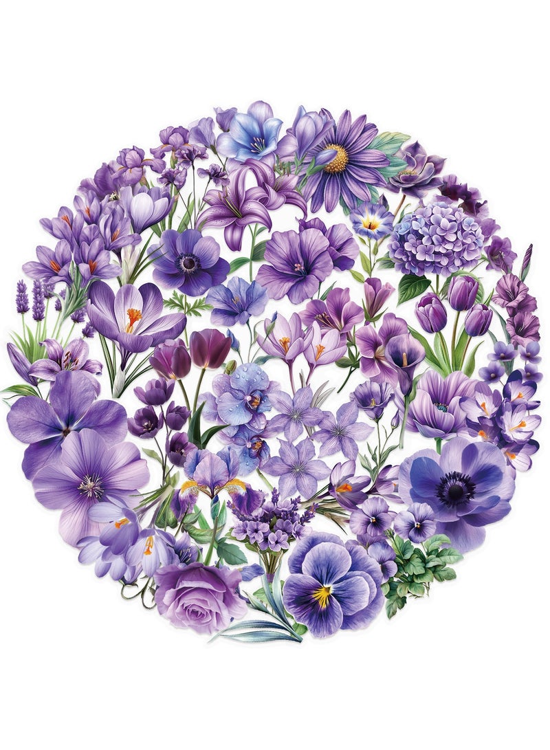 قوس قزح أورينبو 50 قطعة من ملصقات الزهور الأرجوانية المقاومة للماء والشفافة للقصاصات الورقية والنباتية والحرف اليدوية والمشاريع الفنية وزجاجات الجرعات الزجاجية - Image 1