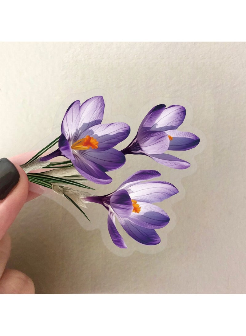 قوس قزح أورينبو 50 قطعة من ملصقات الزهور الأرجوانية المقاومة للماء والشفافة للقصاصات الورقية والنباتية والحرف اليدوية والمشاريع الفنية وزجاجات الجرعات الزجاجية - Image 4