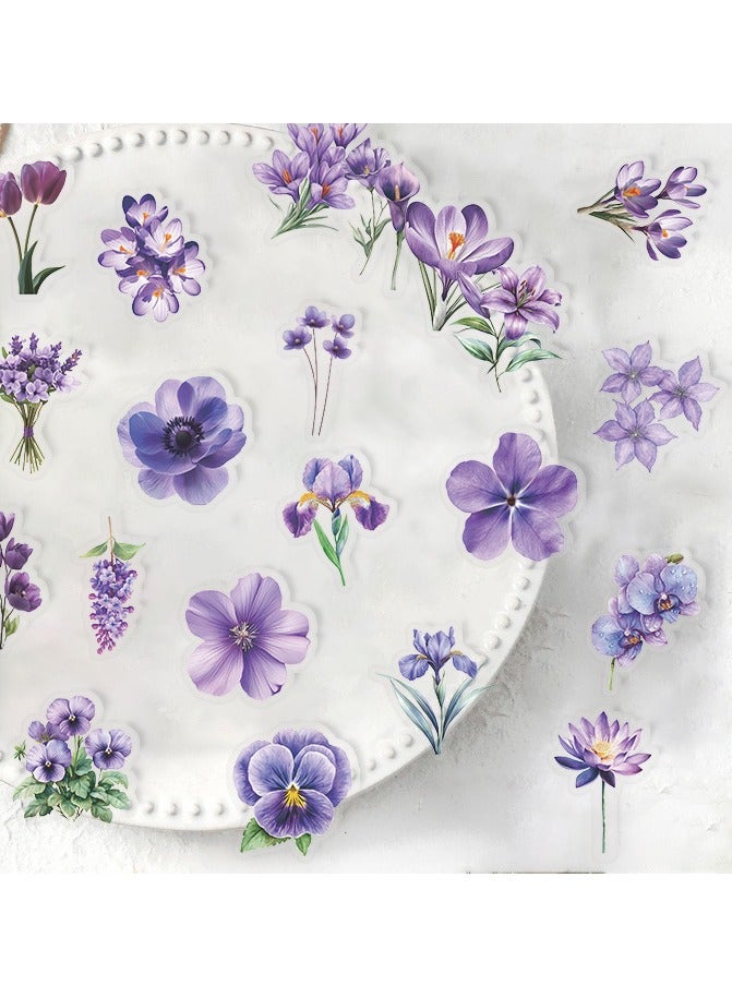 قوس قزح أورينبو 50 قطعة من ملصقات الزهور الأرجوانية المقاومة للماء والشفافة للقصاصات الورقية والنباتية والحرف اليدوية والمشاريع الفنية وزجاجات الجرعات الزجاجية - Image 3