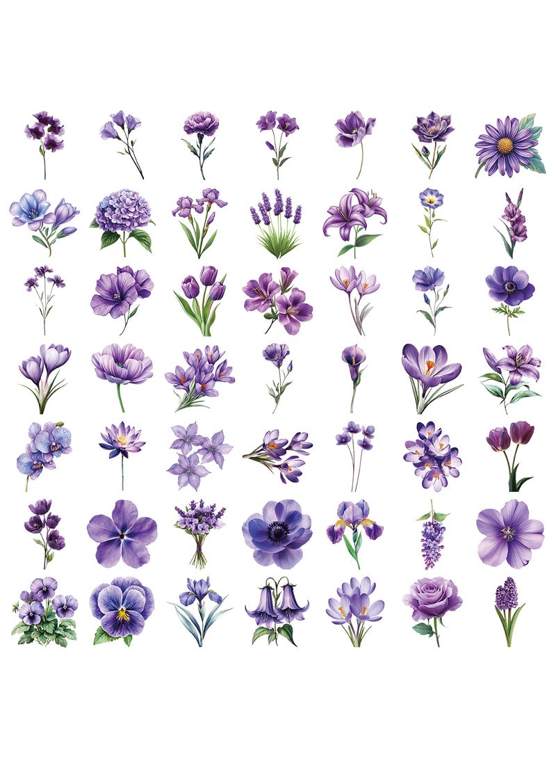 قوس قزح أورينبو 50 قطعة من ملصقات الزهور الأرجوانية المقاومة للماء والشفافة للقصاصات الورقية والنباتية والحرف اليدوية والمشاريع الفنية وزجاجات الجرعات الزجاجية - Image 2