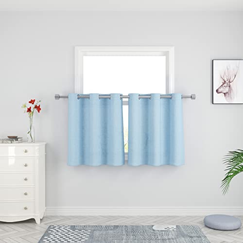 UPOPO Curtains Short Over Sink Sky Blue Kitchen Tiers 30 inches Long Linen Textured Privacy Cafe Curtains Cabinet Caravan Mini Bathroom Small Basement Half Window Curtain 2 Panels Grommet Top - Image 1