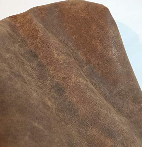 NAT Leathers | Brown Distressed 2 Tone Oily Faux Vegan Leather PU (Peta Approved Vegan) | 1 Yard 36 inch x 54 inch Cut by Yard Pleather 0.9 mm Upholstery | Brown Crazy Horse Distress 36"X54" - Image 4
