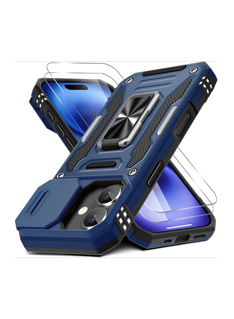 WRISTWISE Case Cover for iPhone 17 6.3-Inch with Slide Camera Cover + 2 Screen Protectors, Rotated Ring Kickstand Military Grade Shockproof Protective Cover-Navy Blue - Image 1
